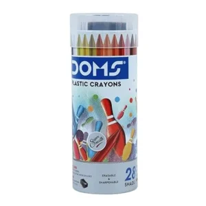 Doms 28 Shades Erasable Plastic Crayons Round Tin Box | Smooth & Even Shading | Bright & Playful Colors | Free Sharpner Inside | Non-Toxic & Safe For Childrens | Pack of 2