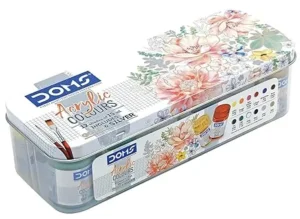 Doms Acrylic Colours 12 Shades Kit15ml| Includes Gold & Silver with 2 Brushes Included in The Box| DIY Paint Rich Pigment Paint for Canvas Wood Metal