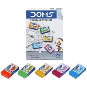 Doms Non-Toxic Fragrance Erasers Set | For Clean & Clear Erasing | Stationery Gift Item For Kids & Students | Playful Body Colors | Pack of 20 Pieces