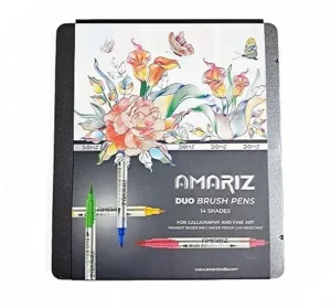 Doms Amariz Duo Brush Pens |14 Shades Tin Box | For Calligraphy and fine Art |Pigment Based Ink | Water Proof | UV Resistant