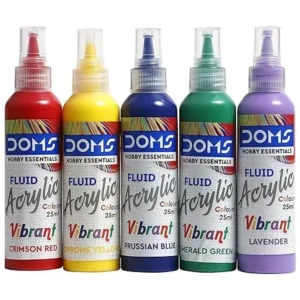 DOMS Vibrant Fluid Acrylic Colour | 5 Vibrant Colours Crimson RED, Chrome Yellow, Prussian Blue,EMRALD Green, Lavender of 25ml Each | 10 X 10 cm / 20 X 20 cm Canvas Board | 2 Gloves Visit the Doms Store